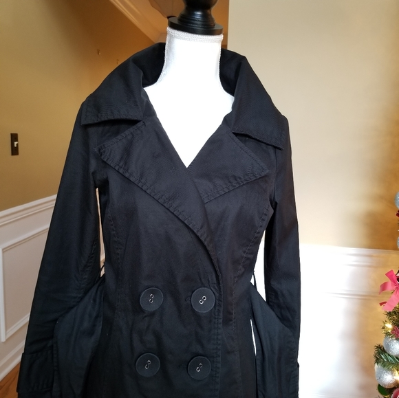 Zara High-collared Black Trench Coat Jacket Medium - Picture 4 of 7